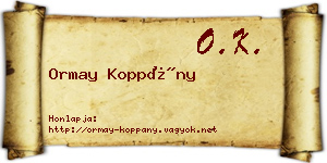 Ormay Koppány névjegykártya